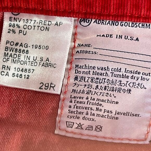 AG The Stevie Ankle Red Corduroy Cropped Jeans - Picture 6 of 12